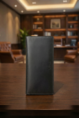Men’s long leather wallet with RFID and NFC in black – front view