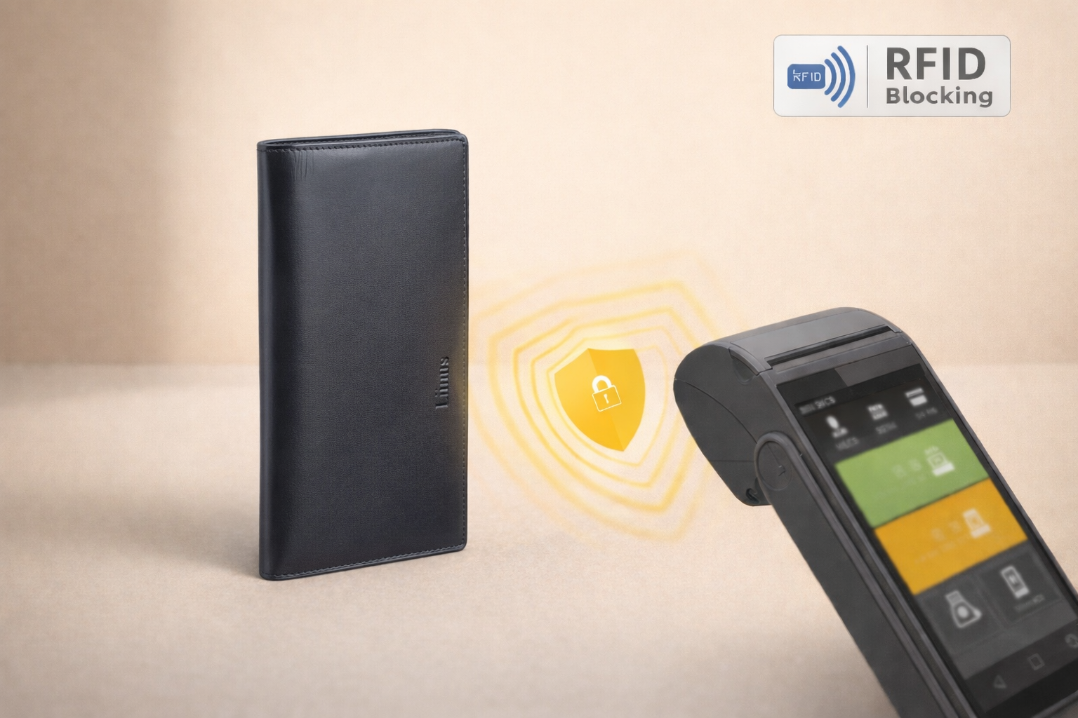 Men’s long leather wallet with RFID blocking protection in black