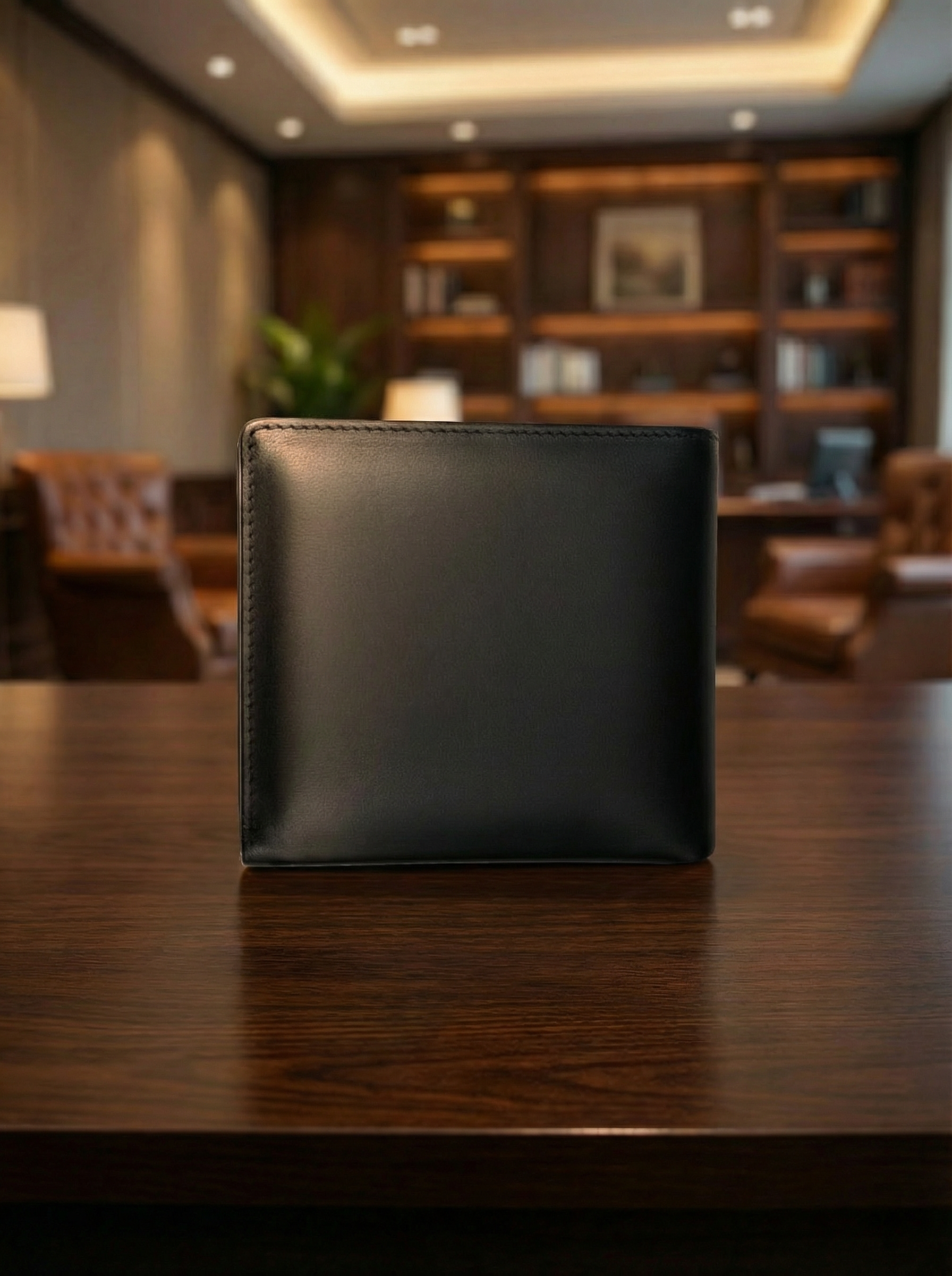 Back view of Men’s Mini Leather Wallet with RFID and NFC in black leather