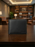 Front view of Men’s Mini Leather Wallet with RFID and NFC in black leather