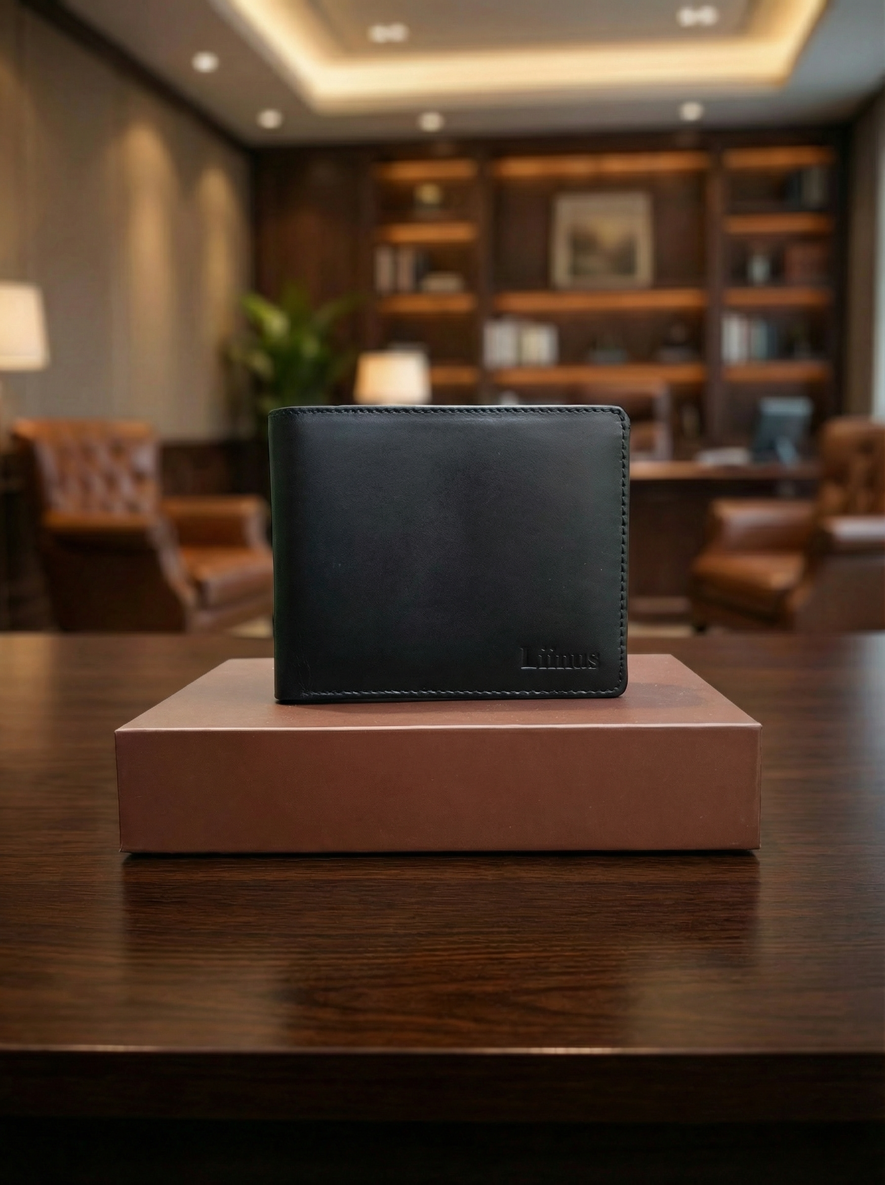 Front view of Men’s Mini Leather Wallet with RFID and NFC in black leather