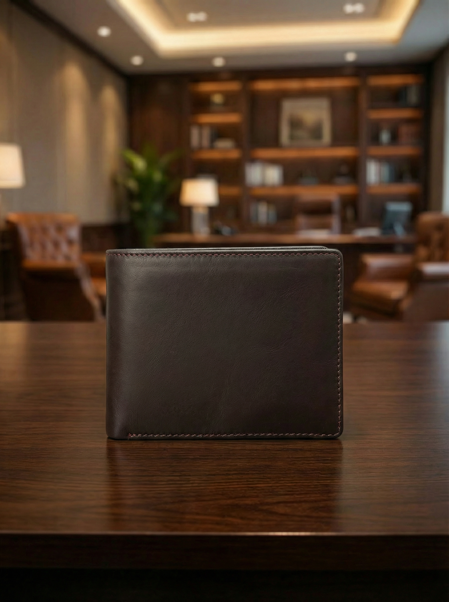 Back view of Men’s Mini Leather Wallet with RFID and NFC in brown