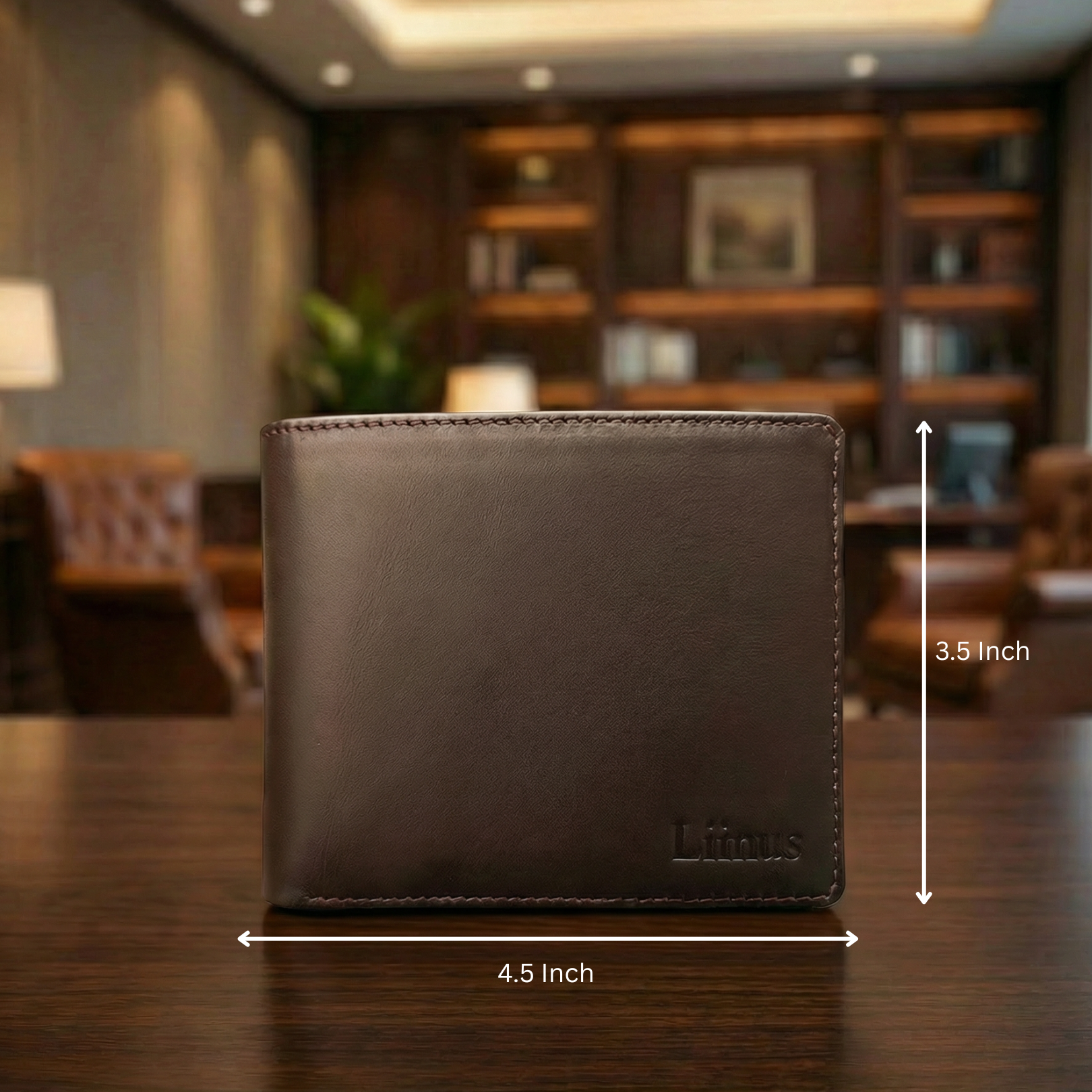 Men’s Mini Leather Wallet in brown showing length and width dimensions