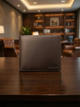 Front view of Men’s Mini Leather Wallet with RFID and NFC in brown leather